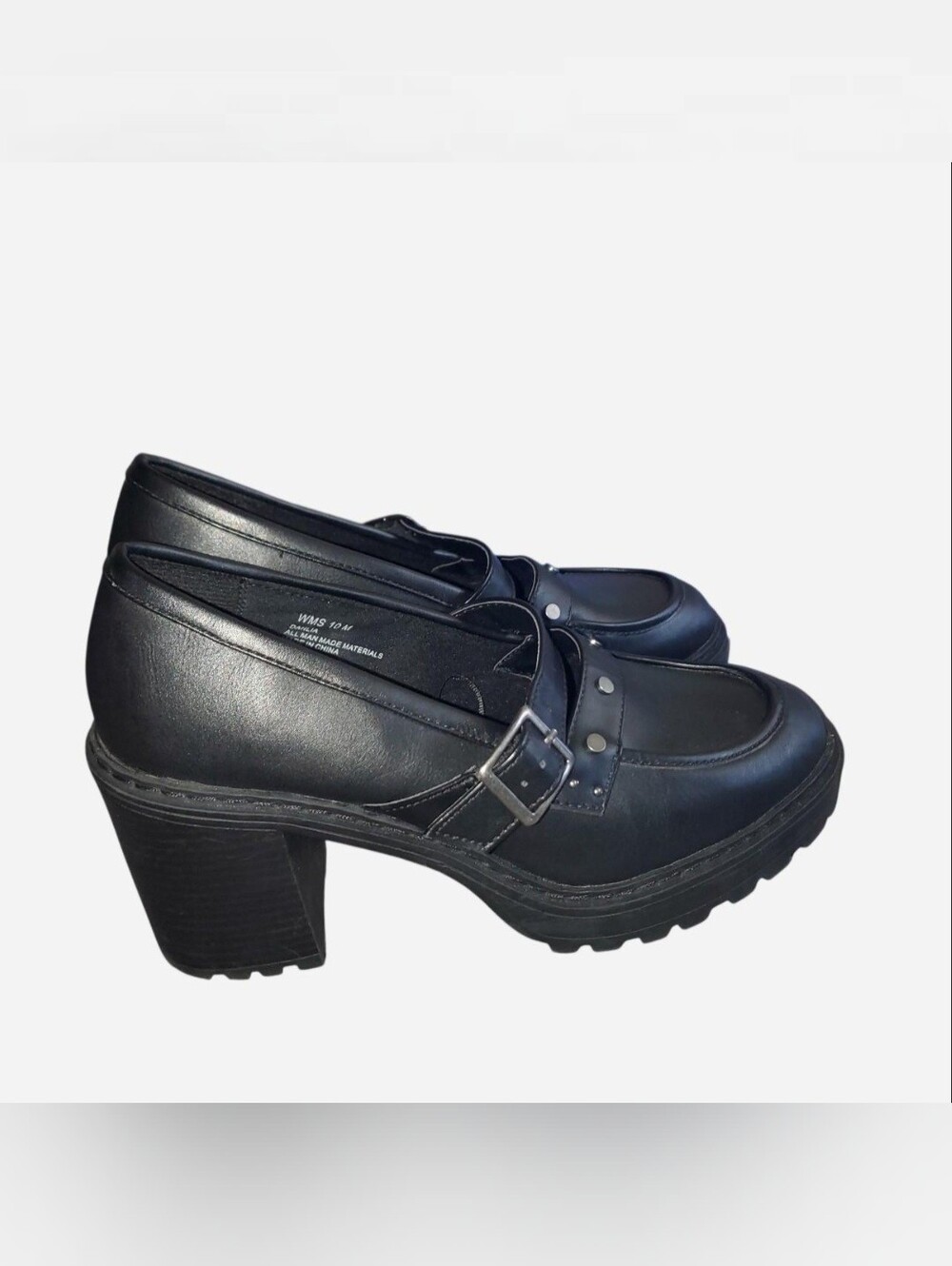 REPORT Black Dahlia Chunky Heel Loafer with Buckle and Stud Design - Size 10